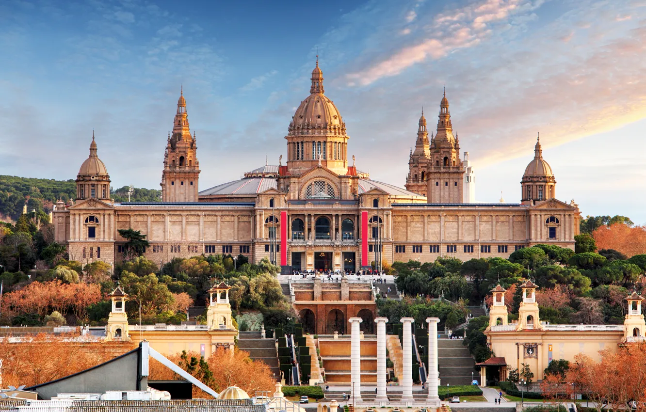 Фото обои колонны, лестницы, архитектура, Испания, дворец, Барселона, National Museum