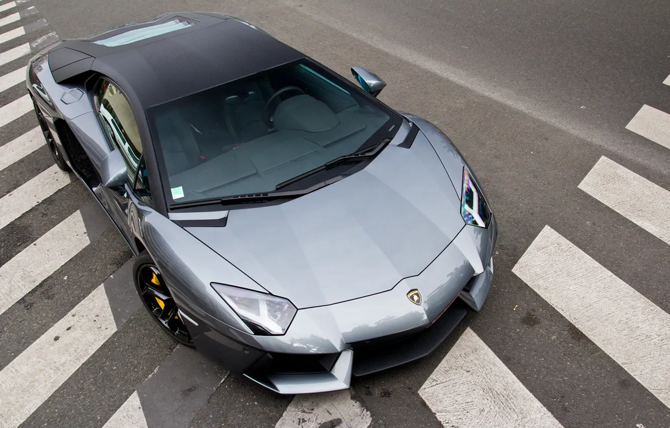 Фото обои серебро, Lamborghini, silver, суперкар, road, aventador, lp700-4, ламборгини