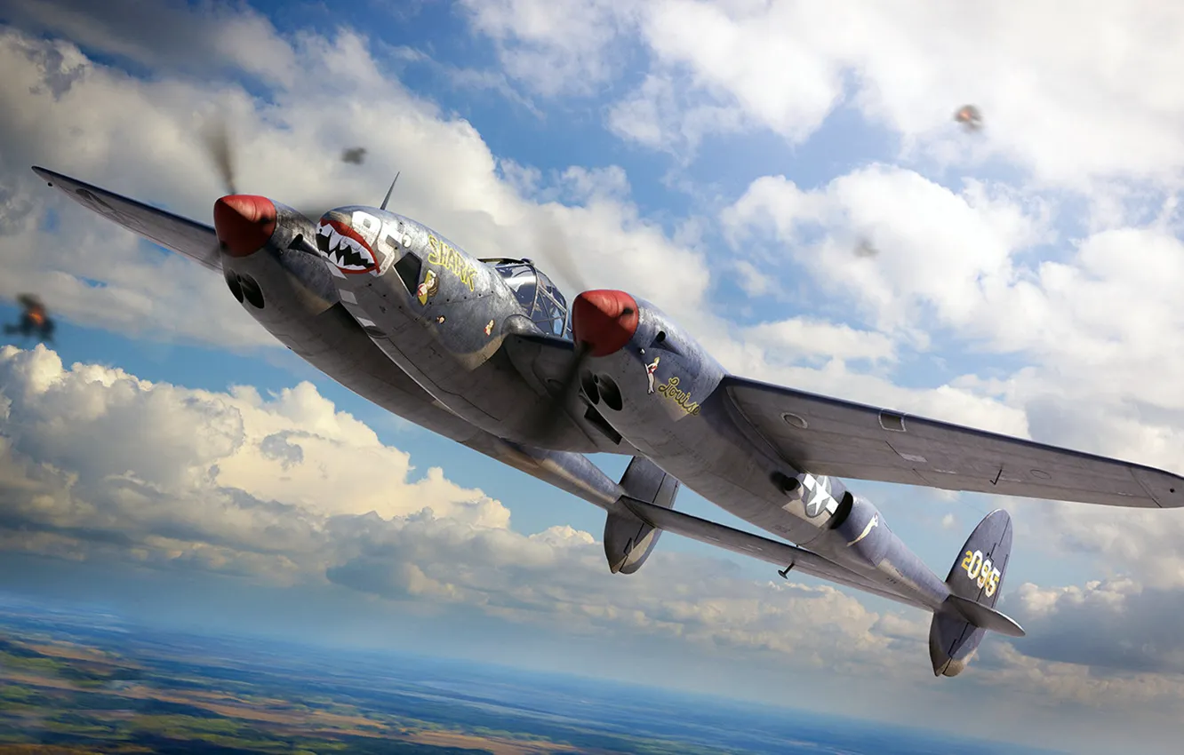 Фото обои ВВС США, Lockheed P-38 Lightning, американский тяжёлый двухмоторный истребитель