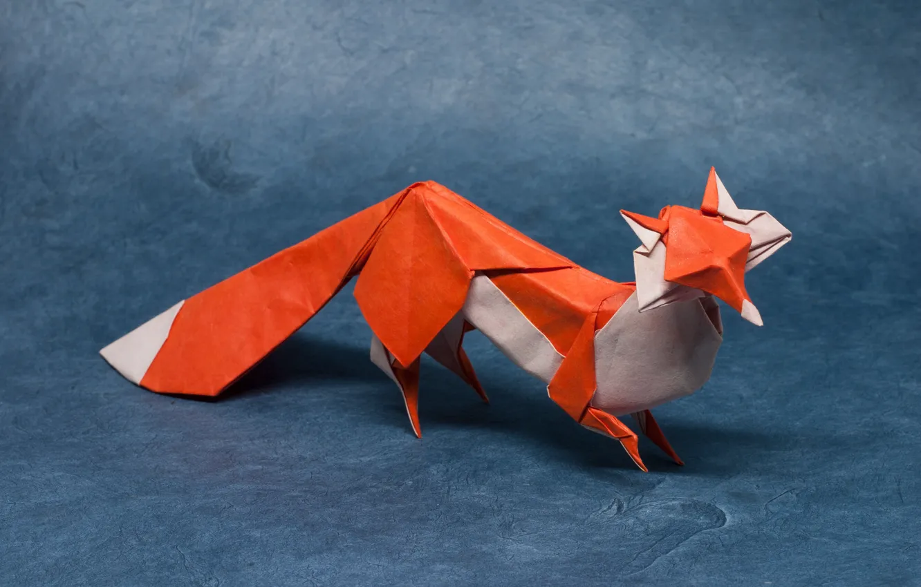 Фото обои бумага, хищник, оригами, лисица