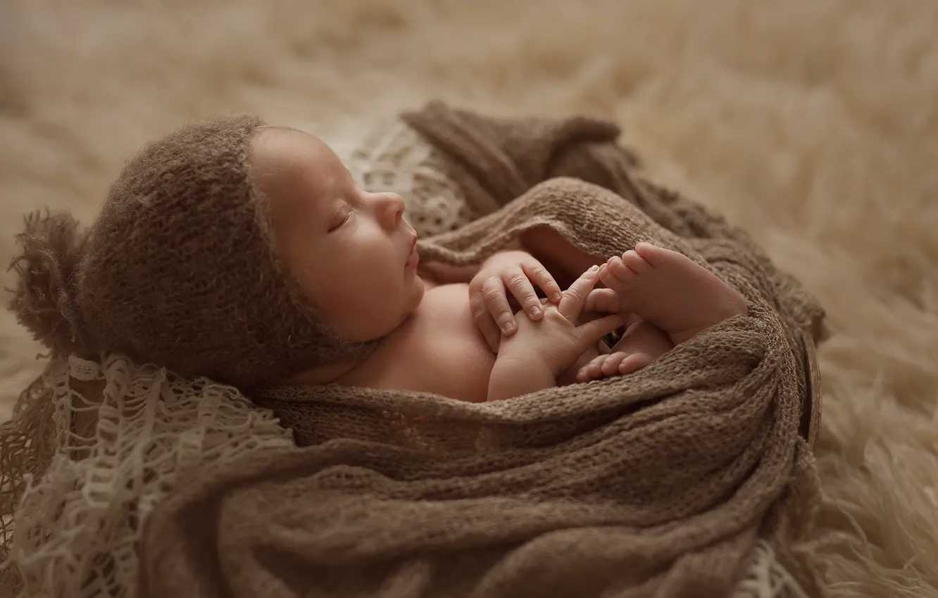 Фото обои сон, шарф, малыш, мех, ребёнок, шапочка, младенец, Chudak Irena