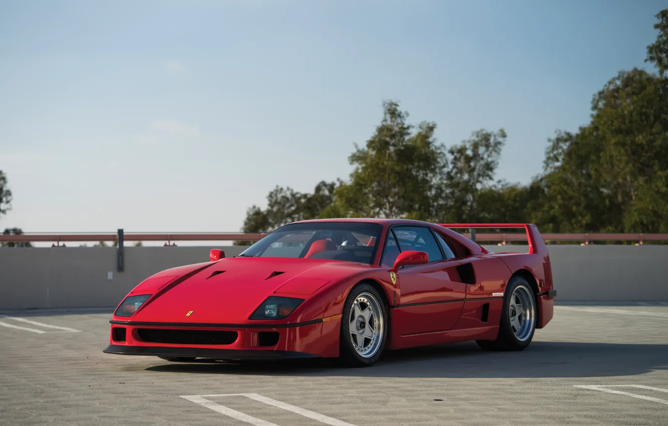 Фото обои Red, F40, Parking, Trees