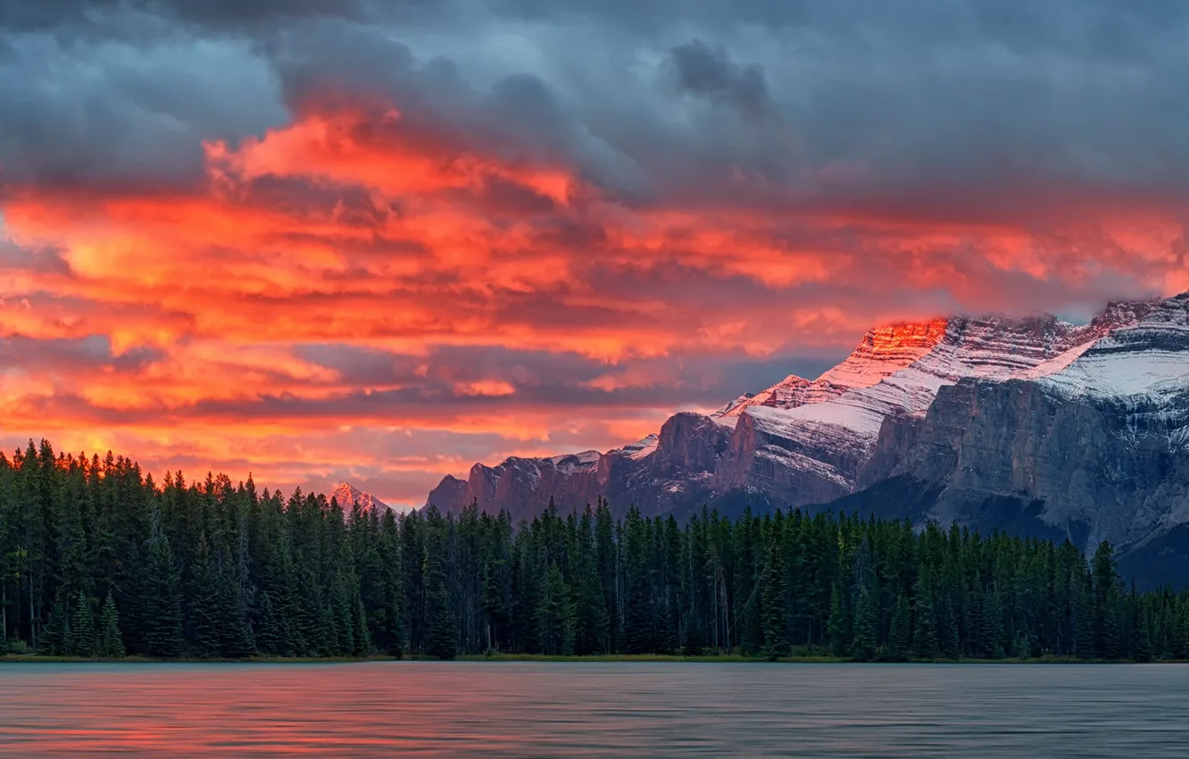 Фото обои Banff National Park, Sunrise, Mount Rundle, Canadian Rockies