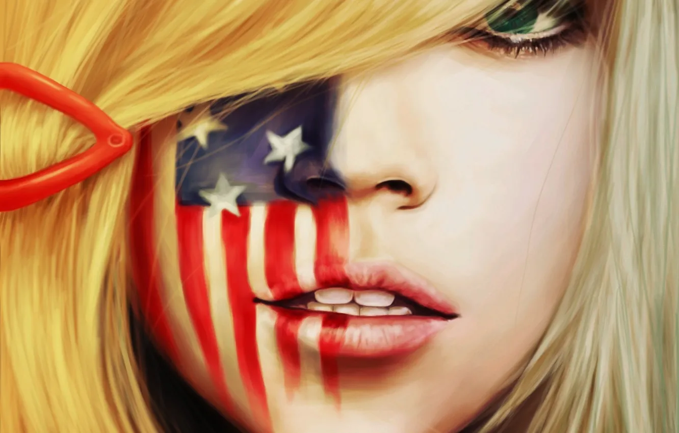 Фото обои девушка, лицо, аниме, флаг, арт, заколка, america, хеталия и страны оси