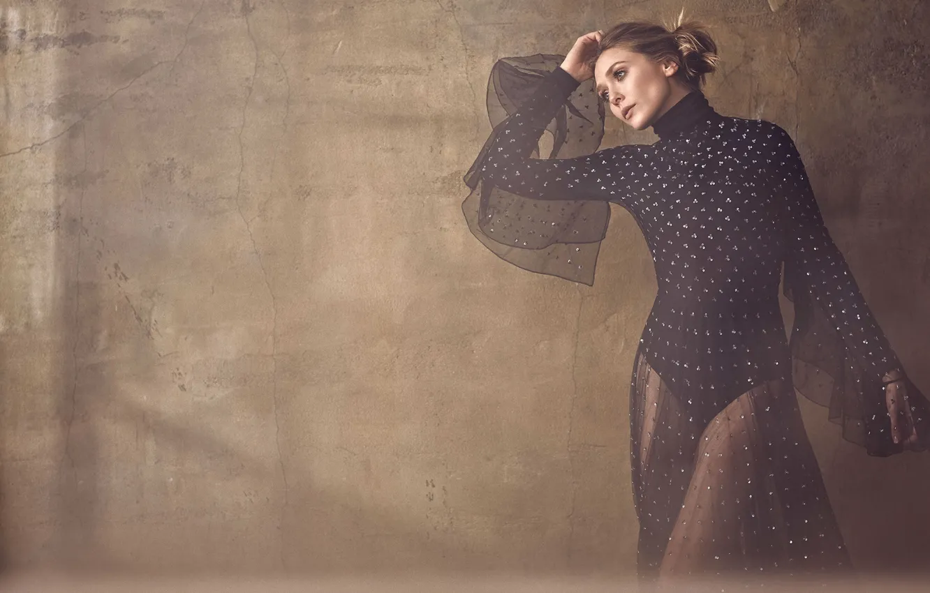 Фото обои взгляд, девушка, фото, платье, Elizabeth Olsen