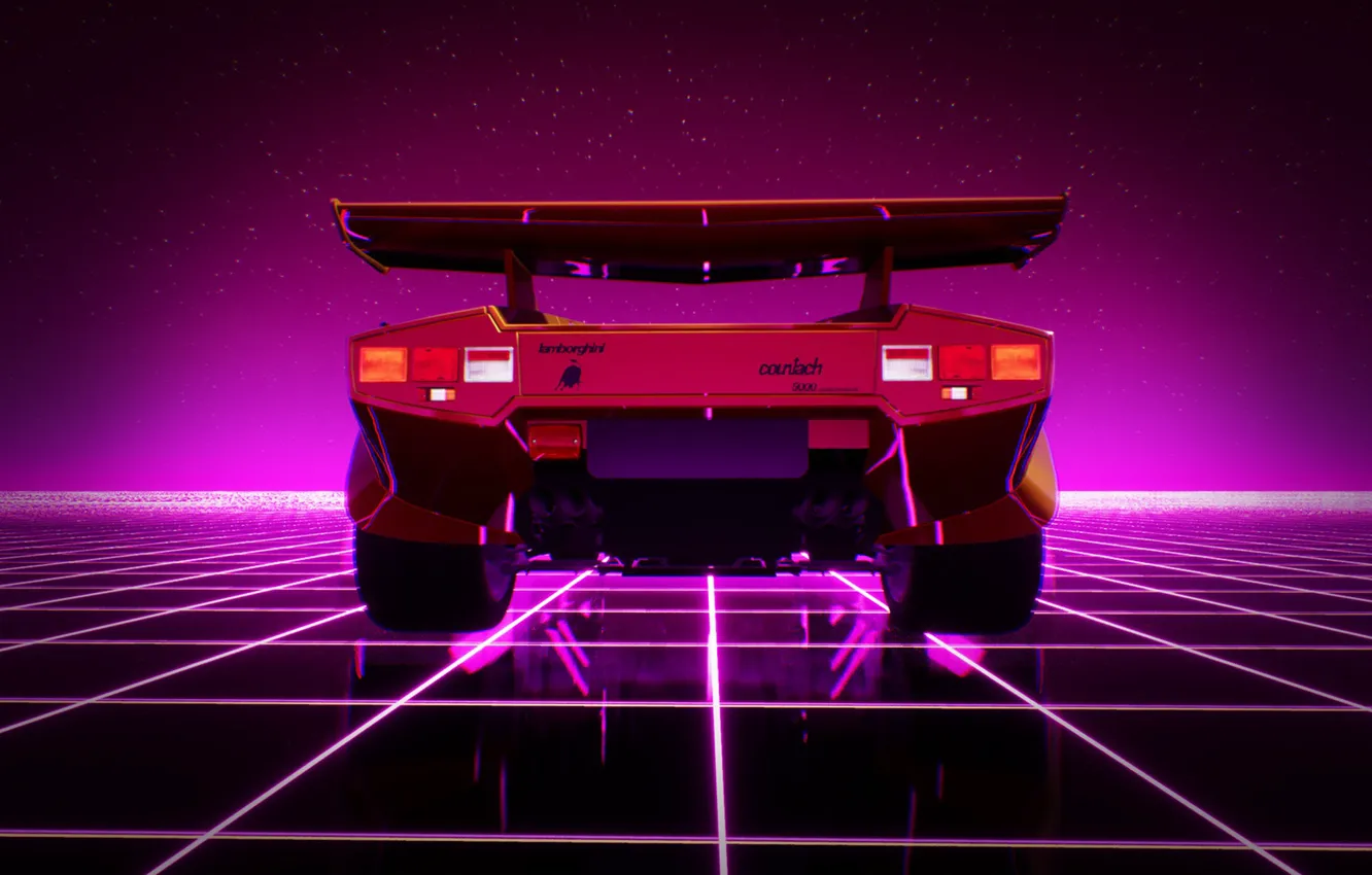 Фото обои Lamborghini, Машина, Графика, 80s, Neon, Countach, Lamborghini Countach, 80's