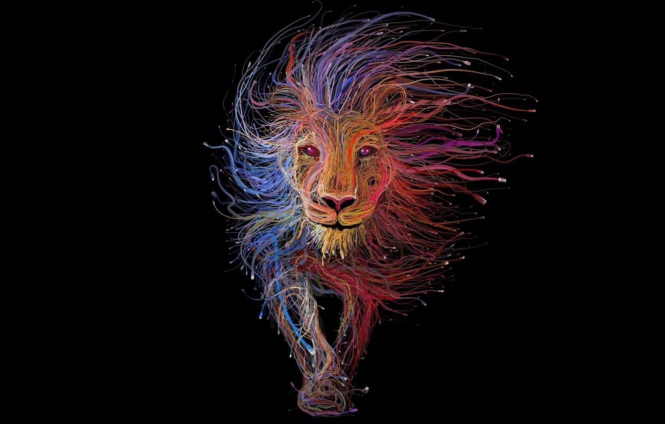 Фото обои colors, colorful, USB, animals, art, background, Lion, rendering