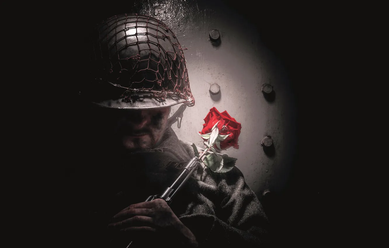 Фото обои оружие, роза, солдат, No More War