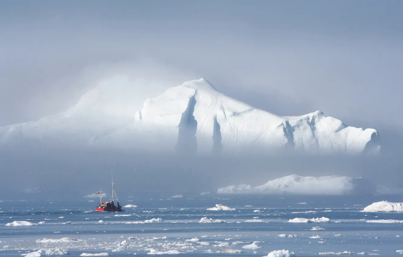 Фото обои Айсберг, льдины, судно