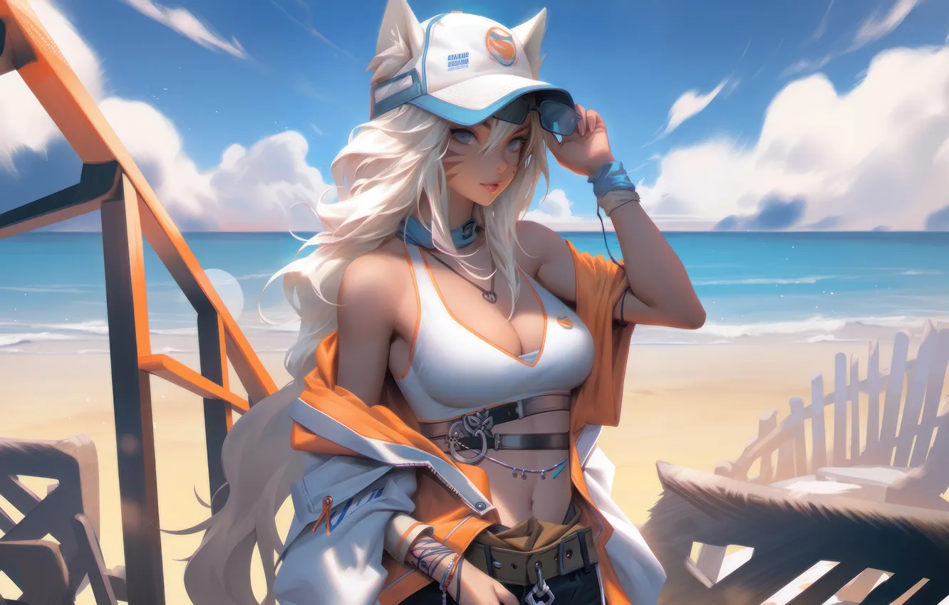 Фото обои Fox, Anime, Girls, Digital Art, AI Generated