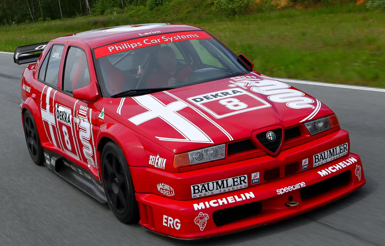 Фото обои Капот, Alfa Romeo, Фары, DTM, 1993, Значок, Sports car, Alfa Romeo 155 V6 TI DTM
