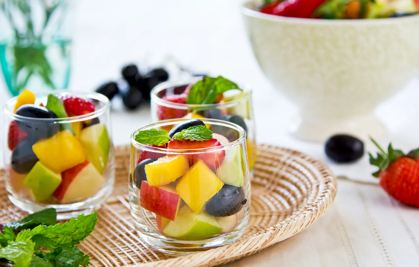 Фото обои фрукты, мята, десерт, fruit, dessert, mint, фруктовый салат, fruit salad