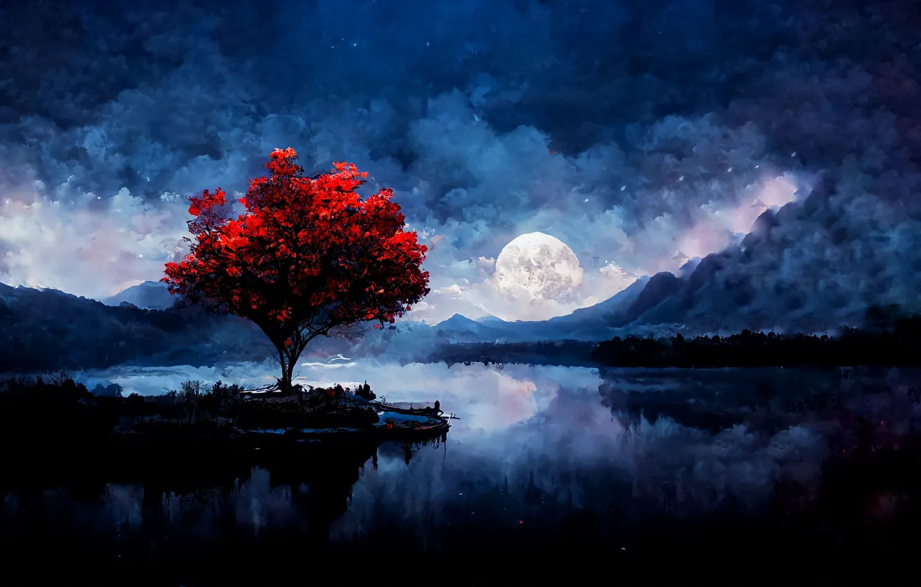 Фото обои moon, landscape, night, tree