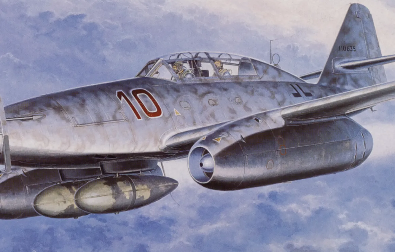 Фото обои war, painting, aviation, ww2, german fighter, Me-262B-1a Nachtjager