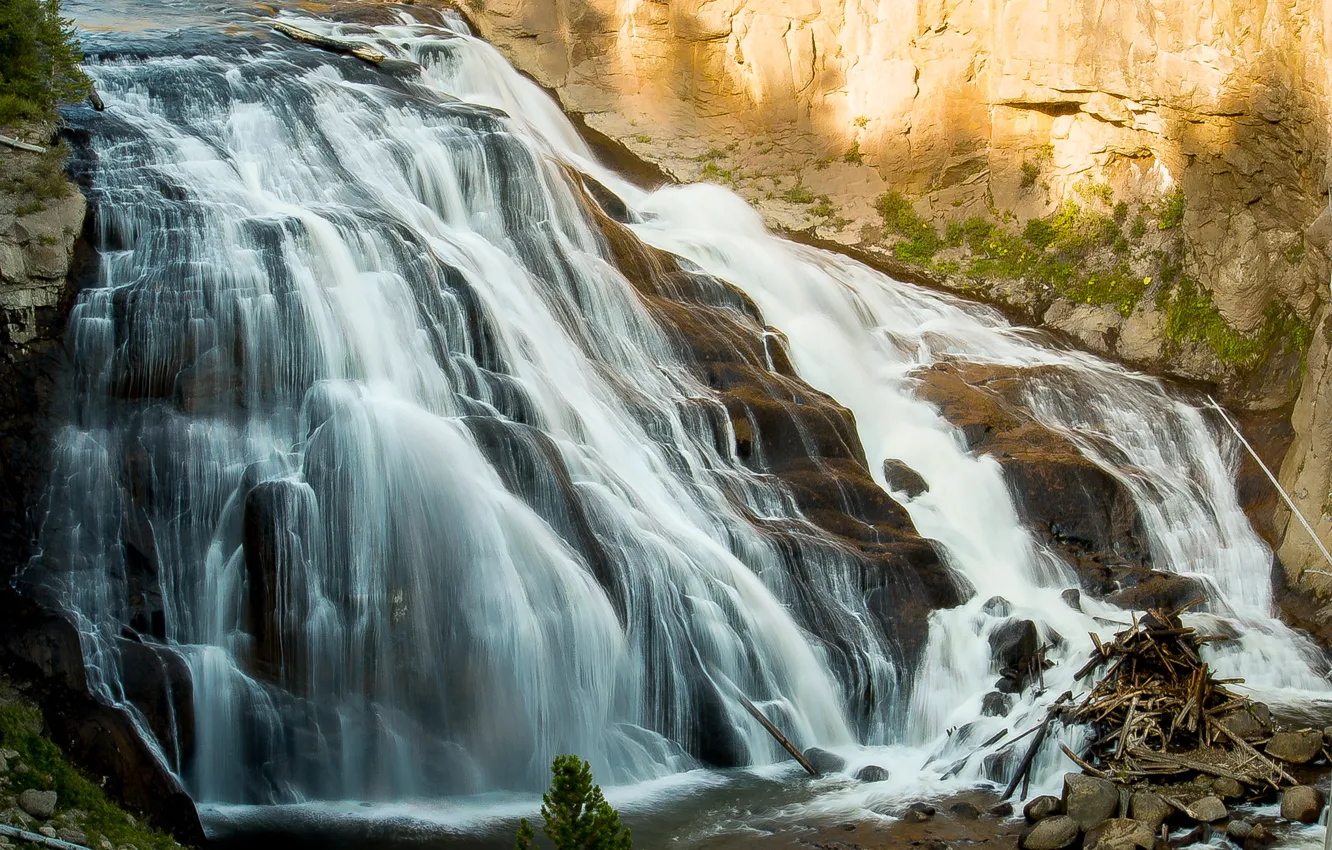 Фото обои вода, природа, скала, водопад