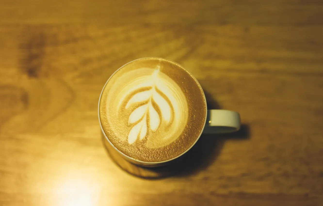 Фото обои листья, свет, кофе, чашка