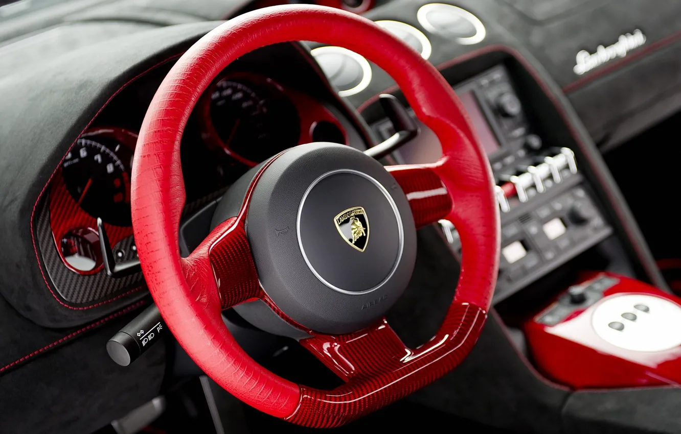 Фото обои Lamborghini, red, Car, interior, dashboard, instrument panel