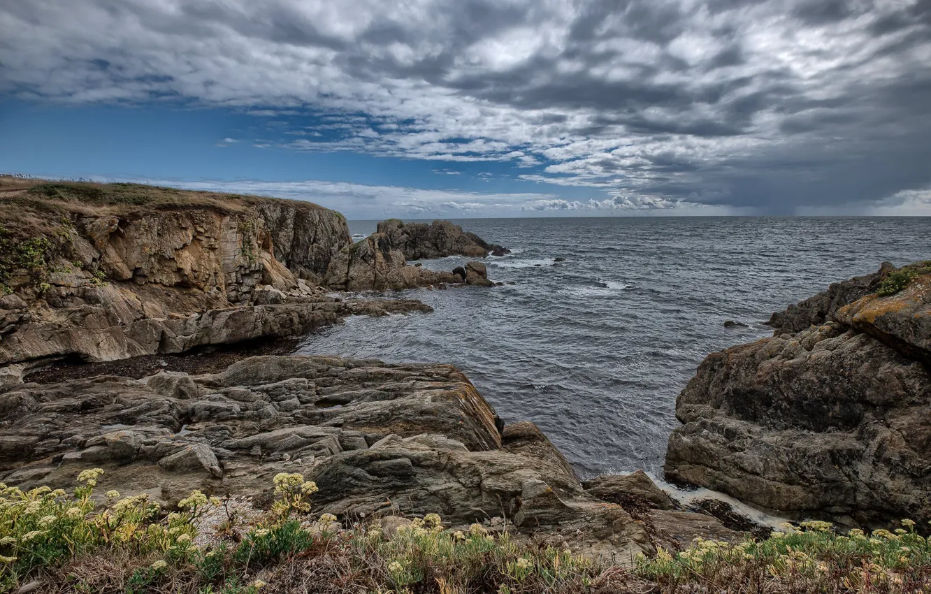 Фото обои скалы, побережье, Франция, Бретань