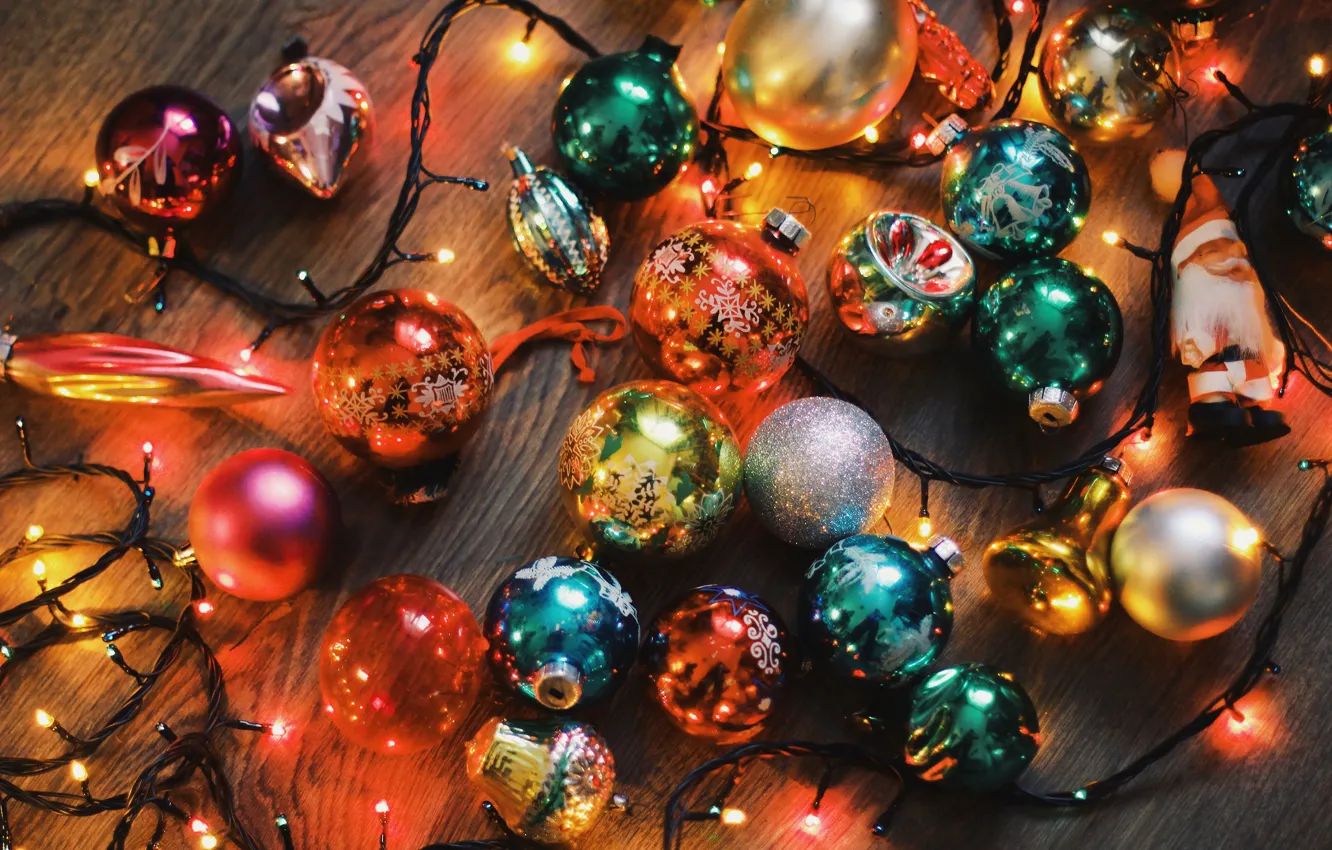 Фото обои шарики, украшения, шары, Рождество, гирлянда, новогодние игрушки, Ноый год