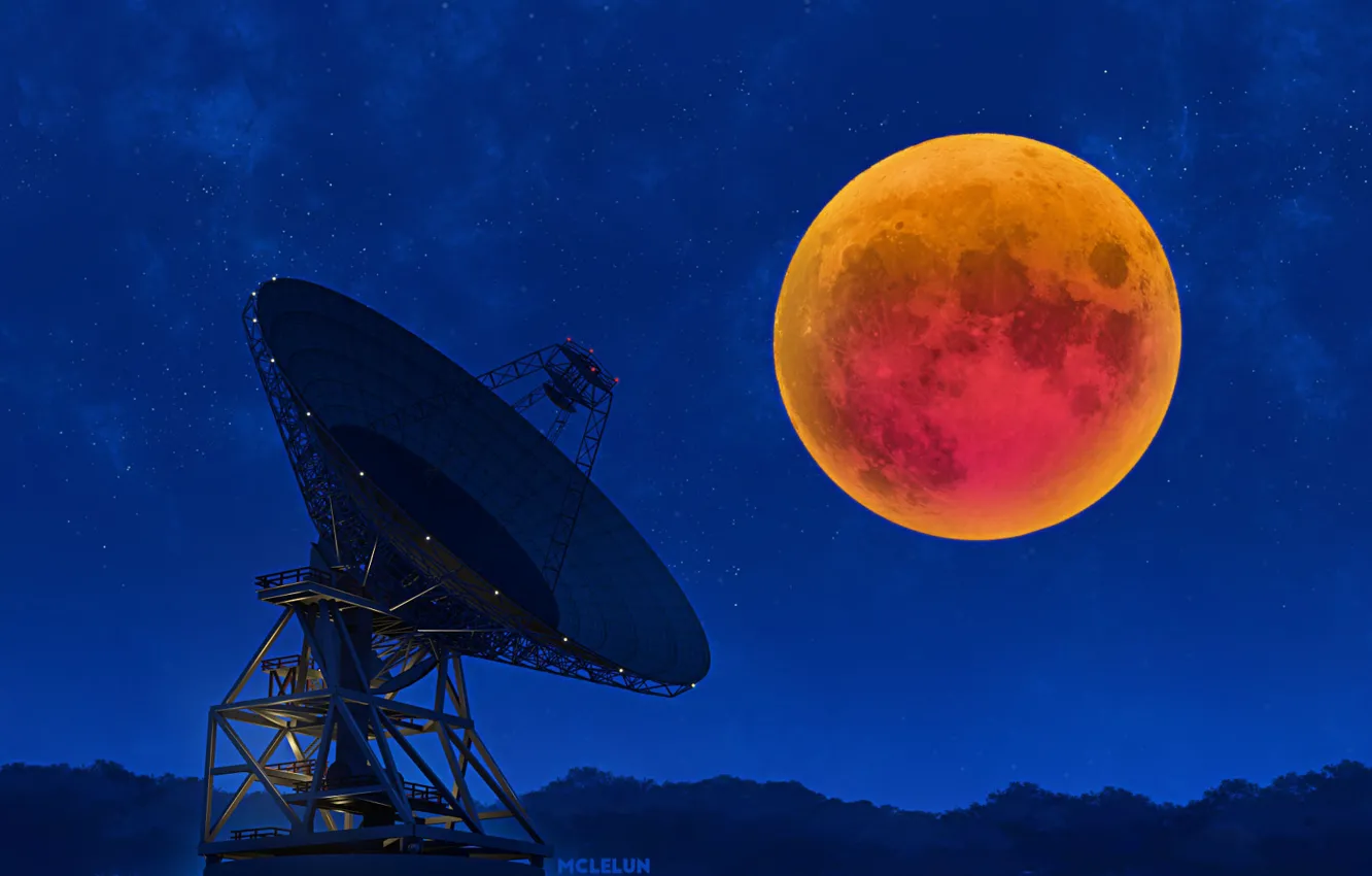 Фото обои ночь, луна, затмение, Радиоинтерферометр