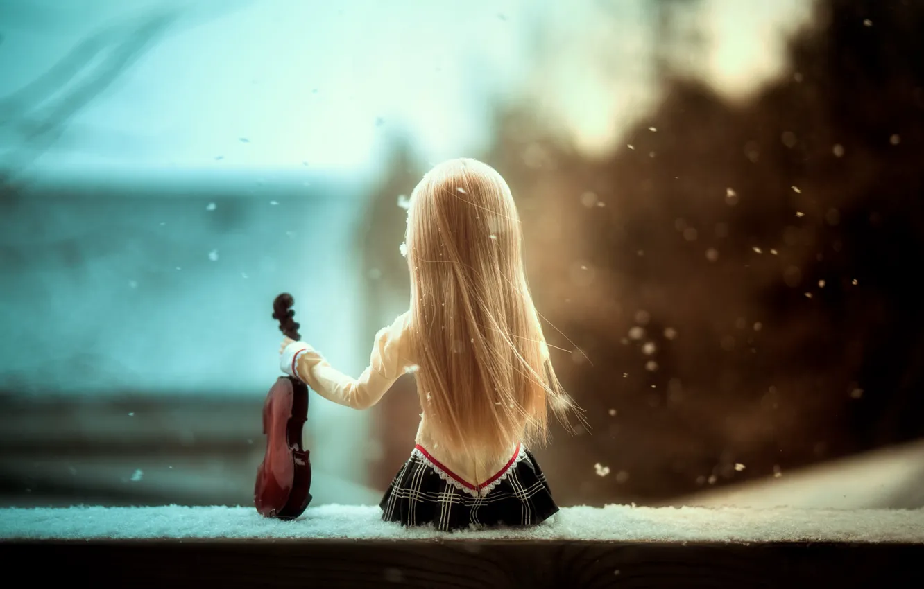 Фото обои скрипка, кукла, Serenade of snow