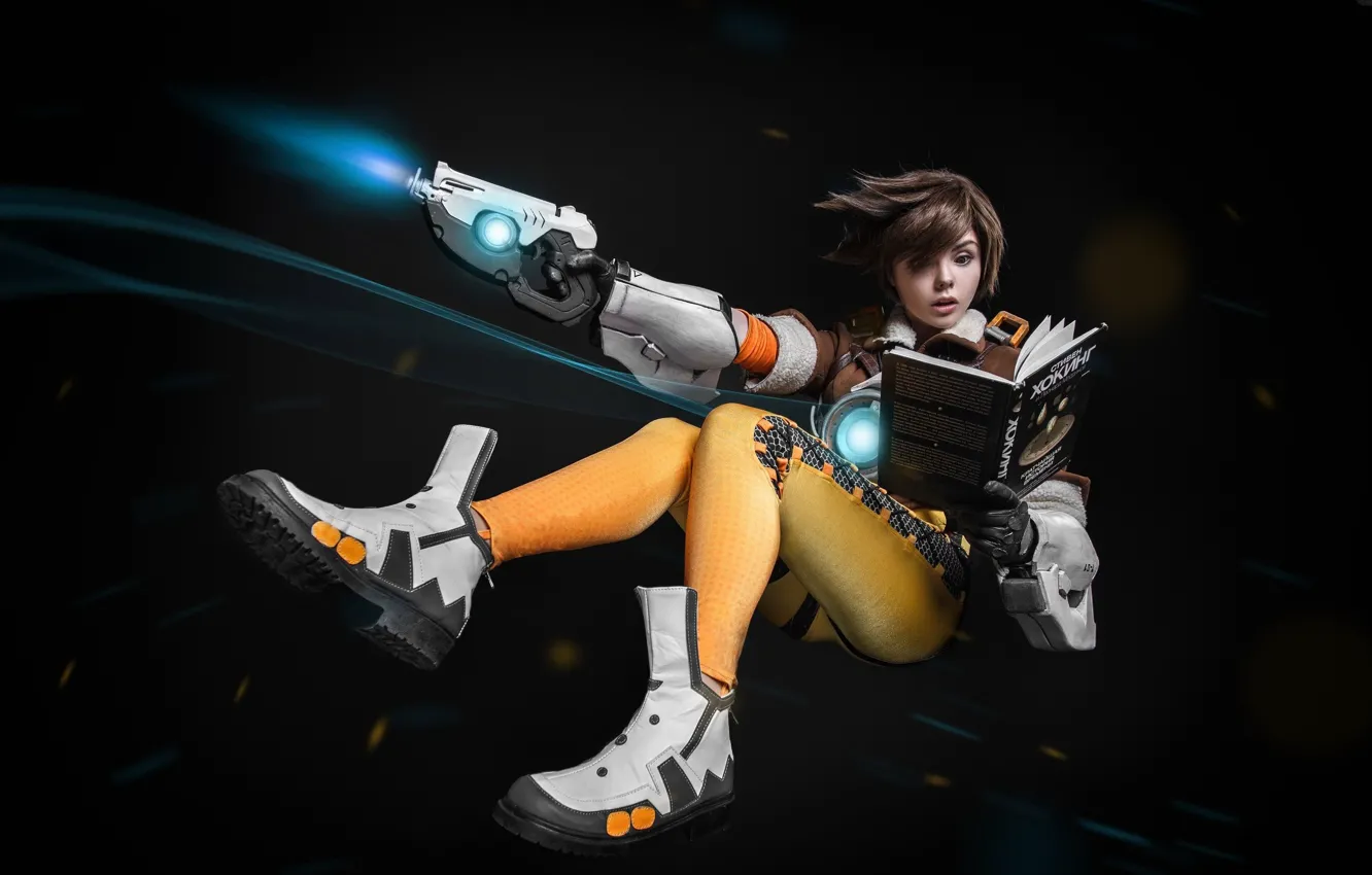 Фото обои girl, gun, game, weapon, cosplay, uniform, seifuku, Overwatch