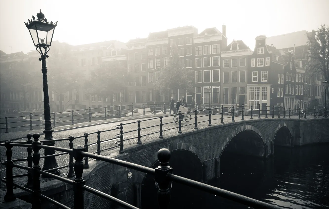Фото обои мост, река, Амстердам, Amsterdam, старый Амстердам