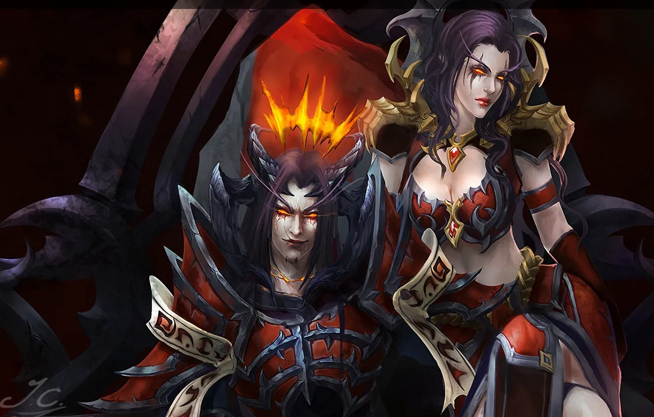 Фото обои девушка, демон, арт, рога, World of Warcraft, парень