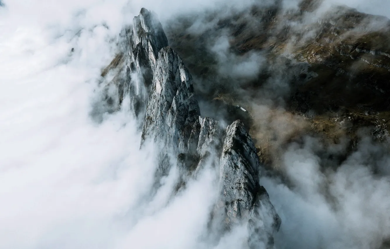Фото обои облака, горы, природа, туман, скалы