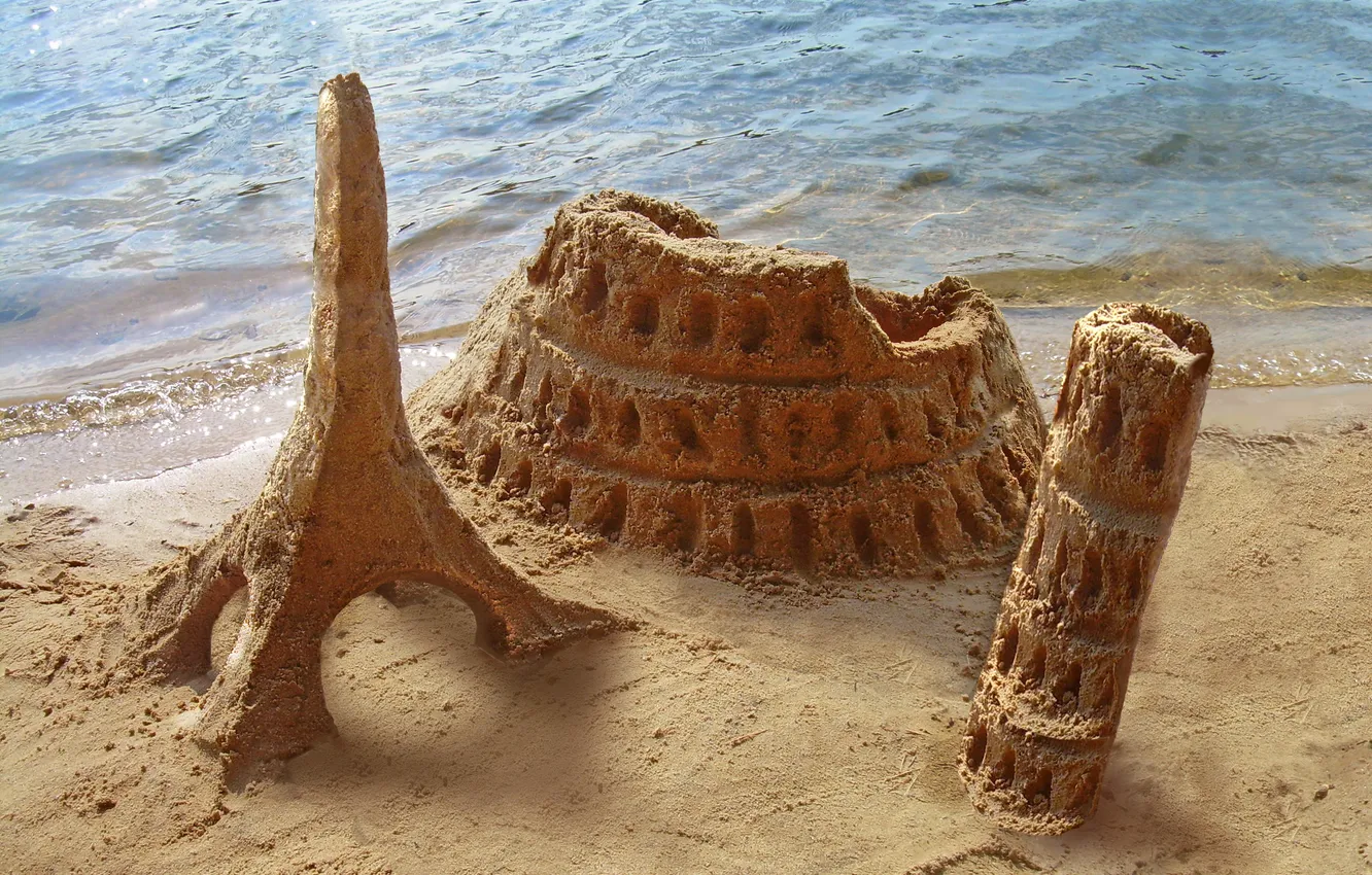 Фото обои песок, пляж, Колизей, Italy, Пизанская башня
