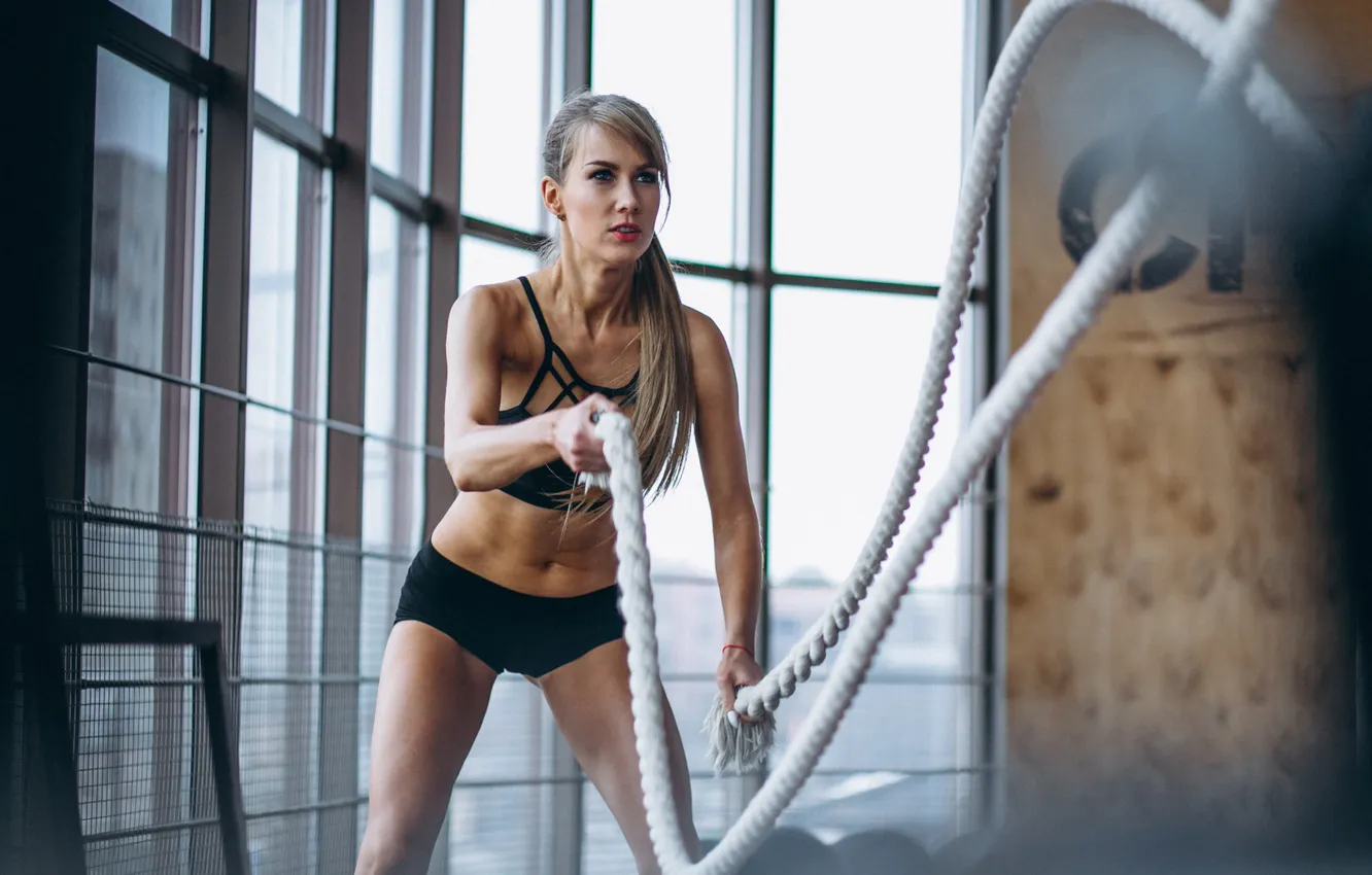 Фото обои blonde, fitness, rope