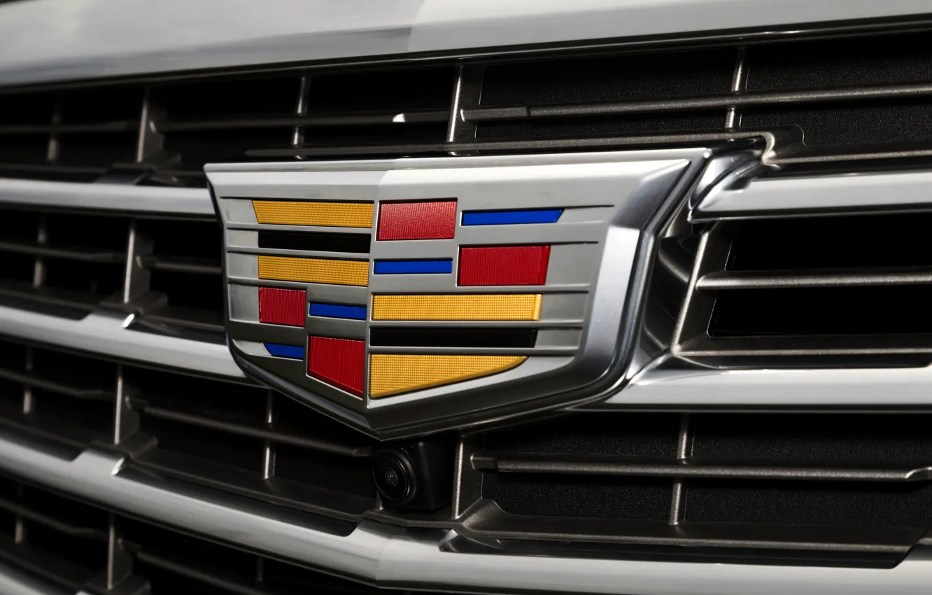 Фото обои Cadillac, логотип, камера, перед, эмблема, Кадиллак, решётка