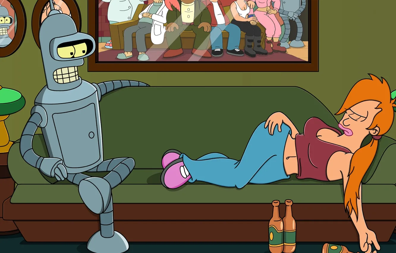 Фото обои futurama, Bender, Fry, planet express