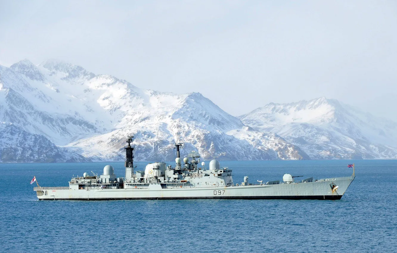 Фото обои море, горы, флот, эсминец, королевский, HMS Edinburgh