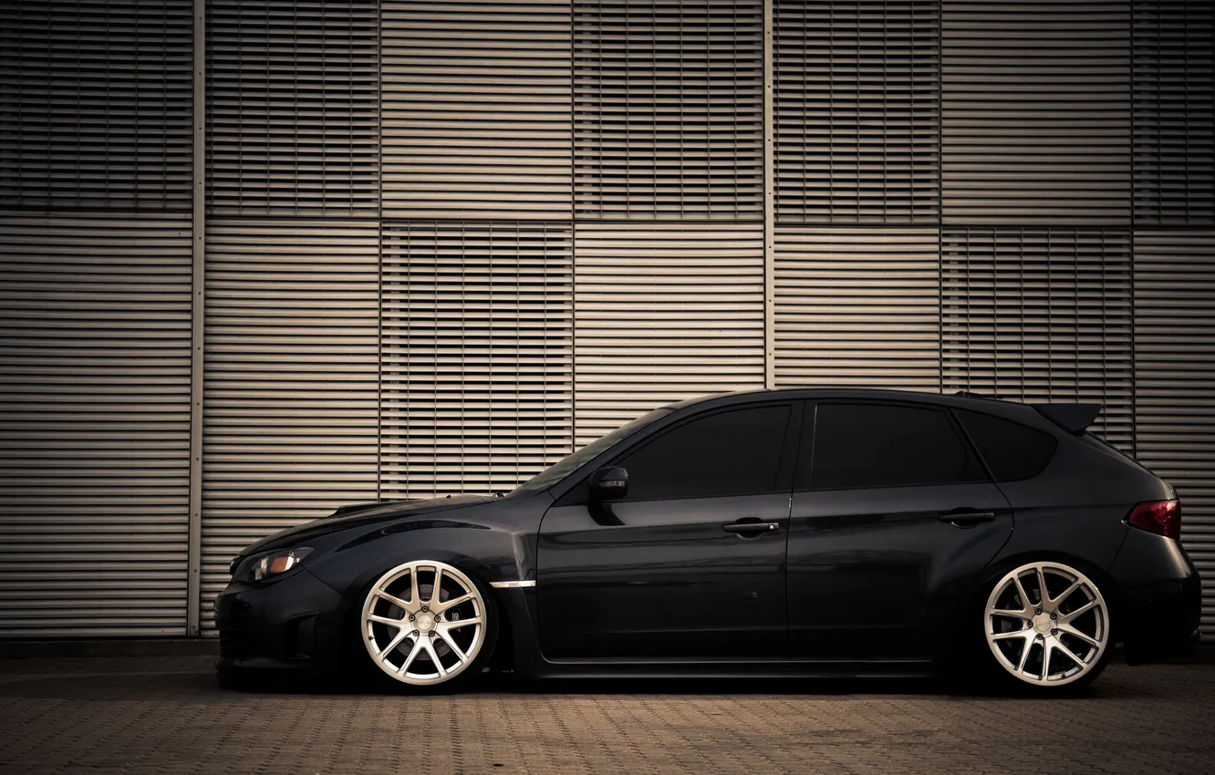 Фото обои Subaru, черная, профиль, impreza, субару, импреза