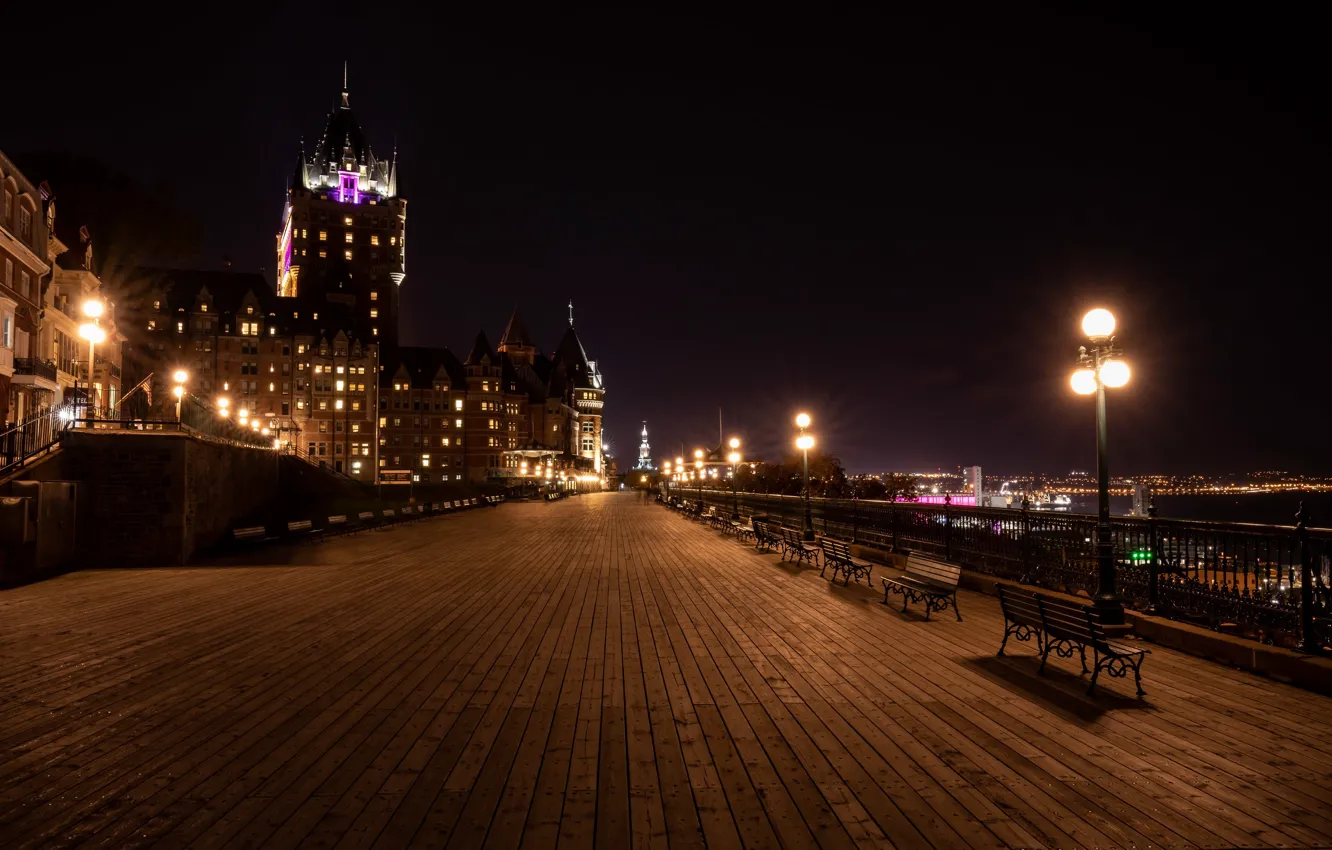 Фото обои ночь, город, Québec, Terrasse Dufferin