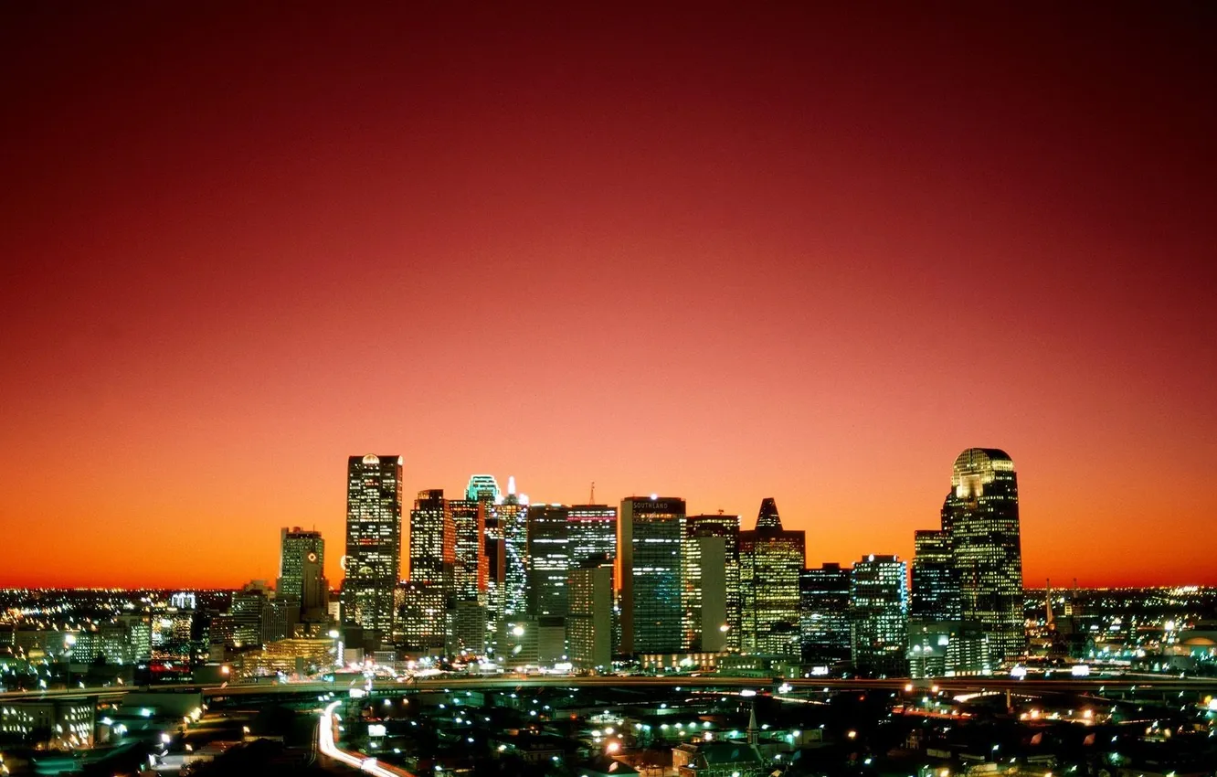 Фото обои закат, город, вечер, высотки, техас, Dallas