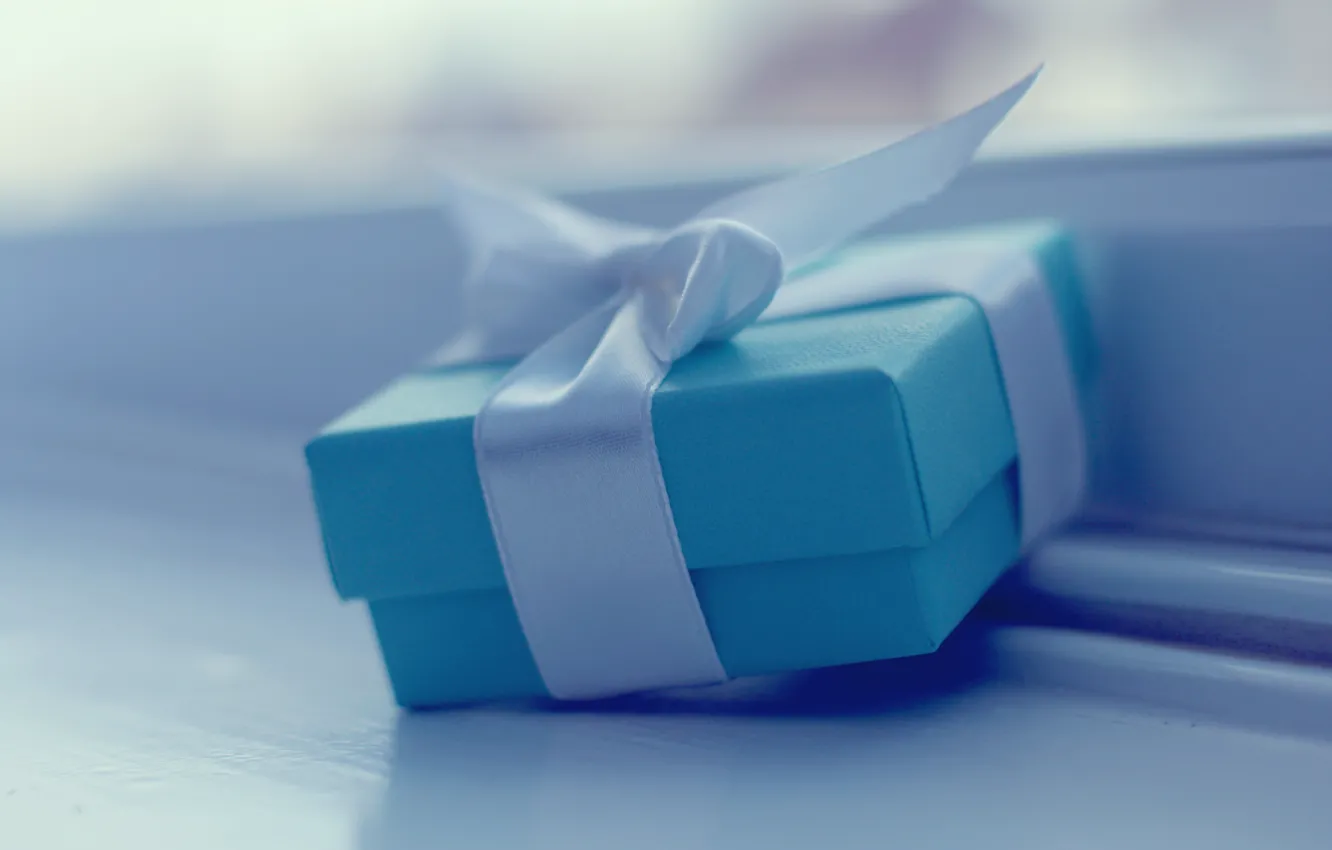 Фото обои радость, праздник, коробка, подарок, голубой, обои, настроения, лента