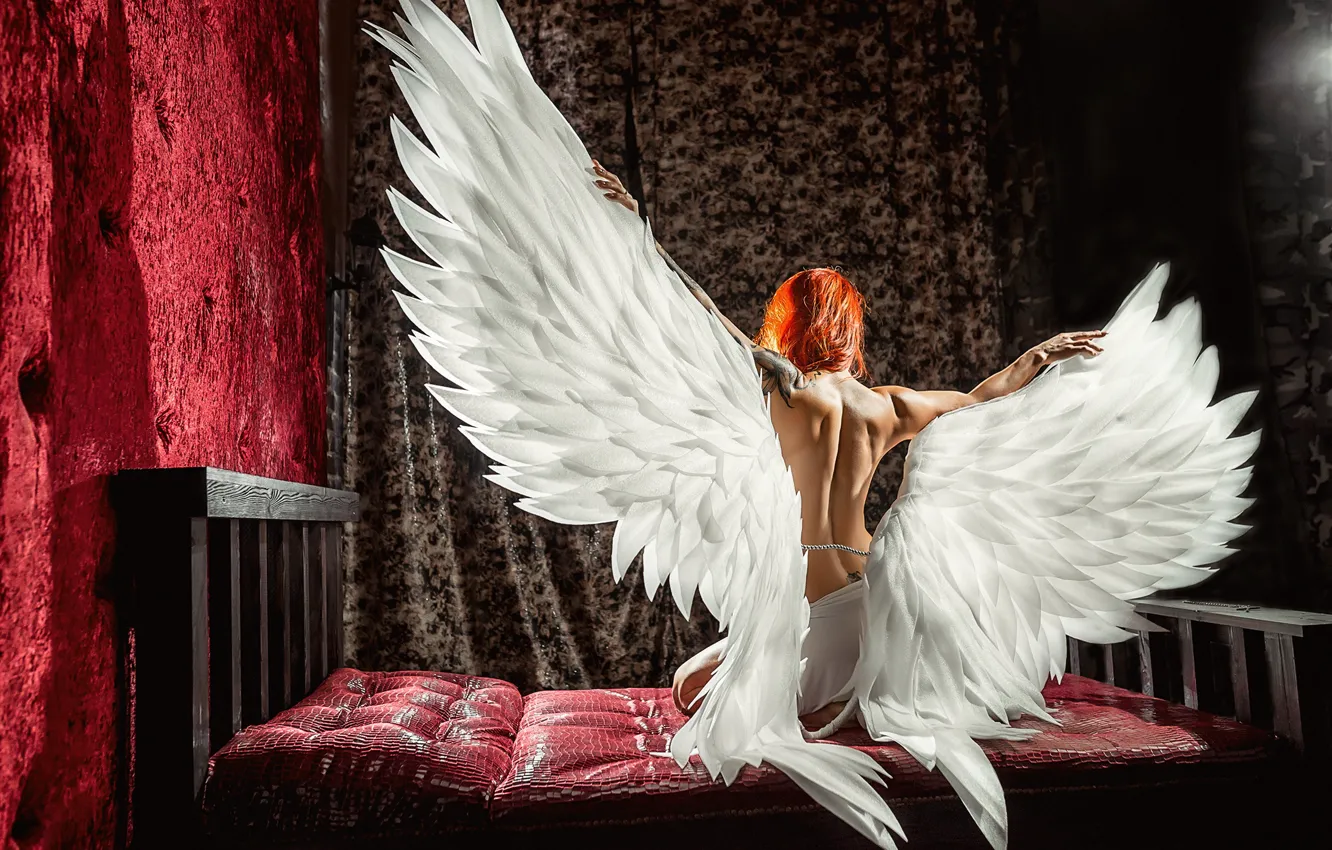 Фото обои white, wings, model, angel, redhead, Георгий Дьяков