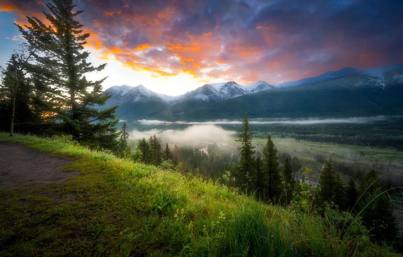 Фото обои Природа, Облака, Горы, Канада, Пейзаж, Alberta