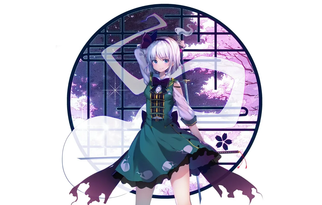 Фото обои круг, меч, окно, девочка, Touhou, Тохо, Тоухоу
