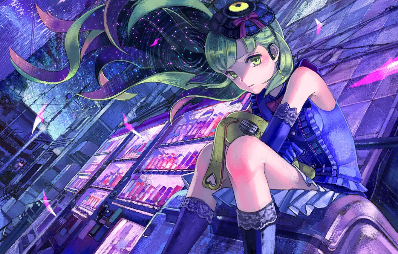 Фото обои девушка, арт, бутылки, vocaloid, вокалоид, автоматы, mayu, zain