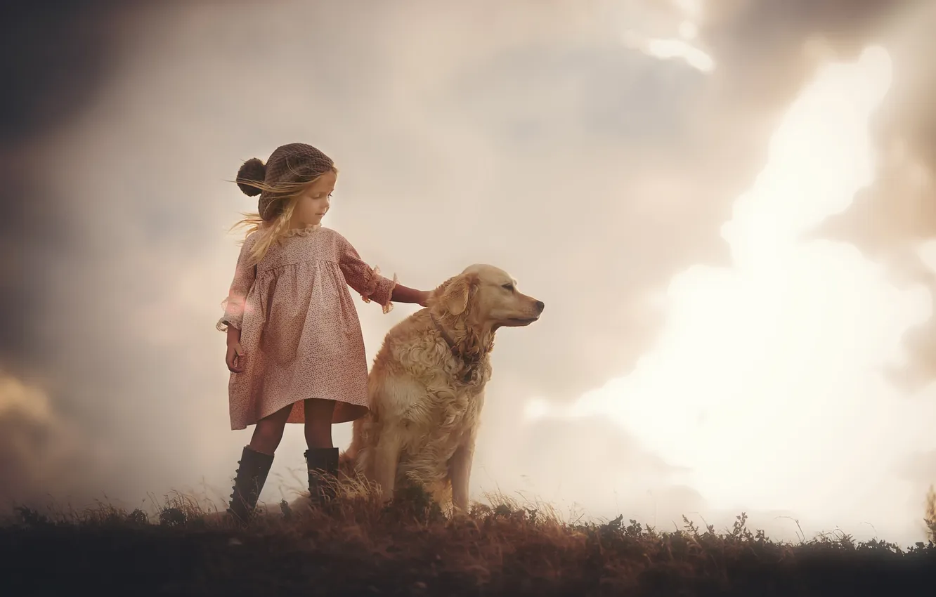 Фото обои собака, девочка, Friendship