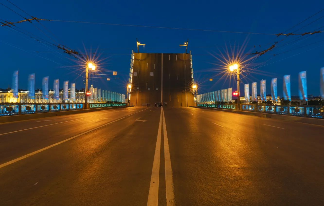 Фото обои Санкт-Петербург, белые ночи, Дворцовый мост