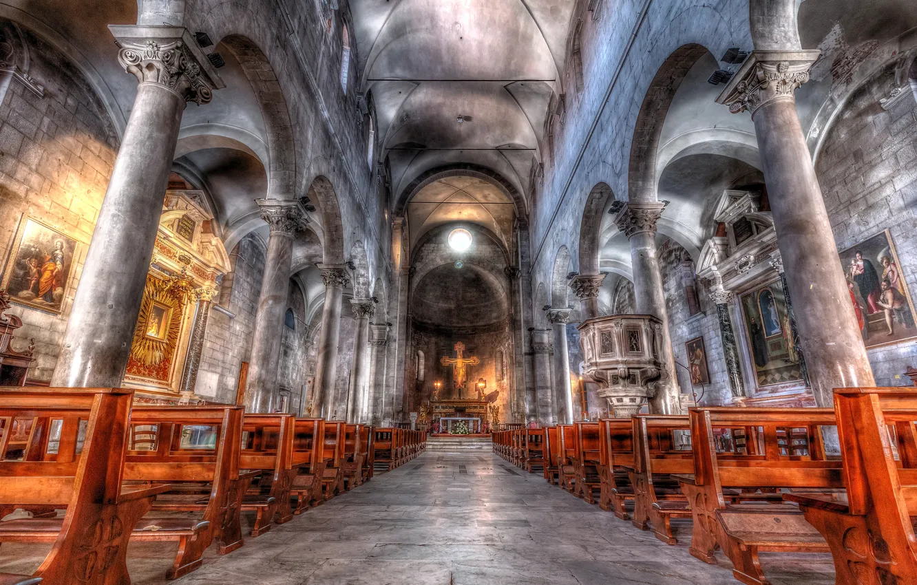 Фото обои hdr, Италия, колонны, архитектура, религия, Тоскана, неф, Лукка