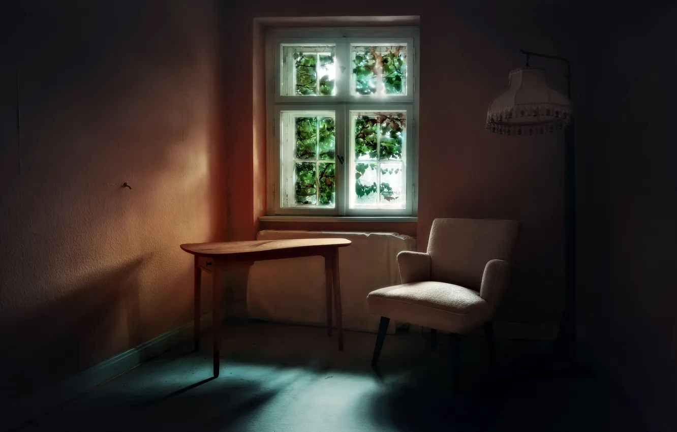 Фото обои стол, кресло, окно