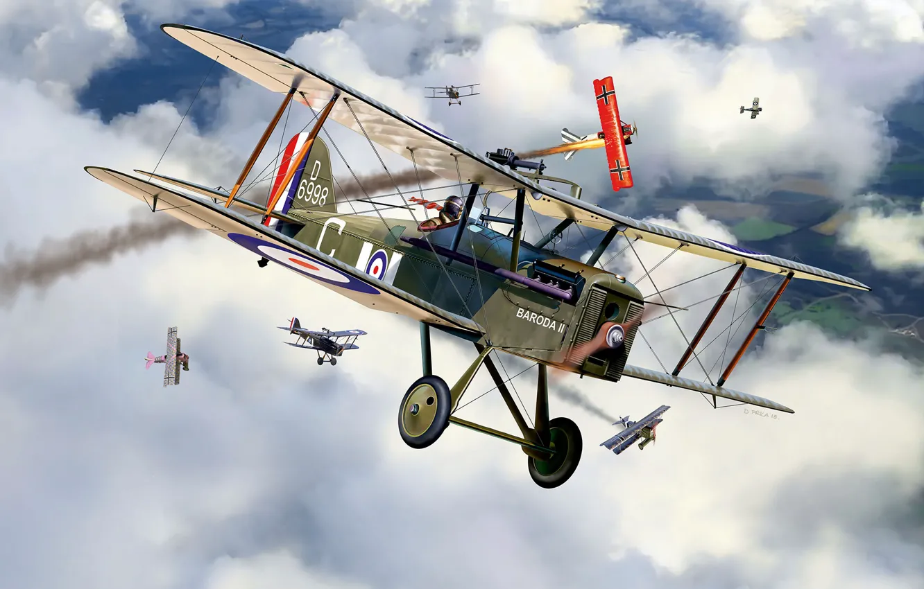 Фото обои Великобритания, биплан, Воздушный бой, S.E.5a, одностоечный, Первая Мировая война, Война в воздухе