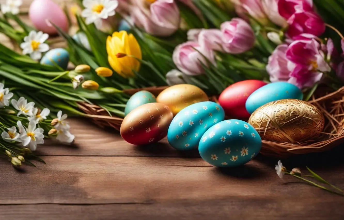 Фото обои цветы, яйца, весна, colorful, Пасха, happy, flowers, spring
