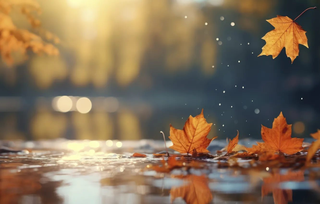 Фото обои осень, листья, парк, лужи, forest, park, autumn, leaves