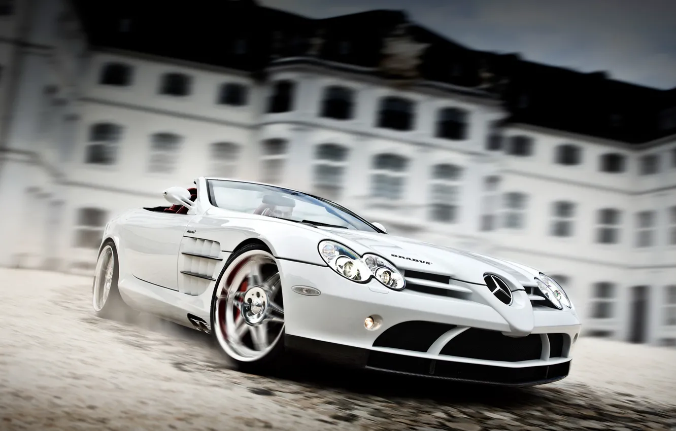 Фото обои Mercedes-Benz SLR Roadster McLaren, White Auto, Brabus Exclusive Sport Program